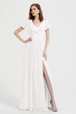 Flutter Sleeves Chiffon Bridesmaid Dress Natural A Line Formal Evening Dresses Gowns