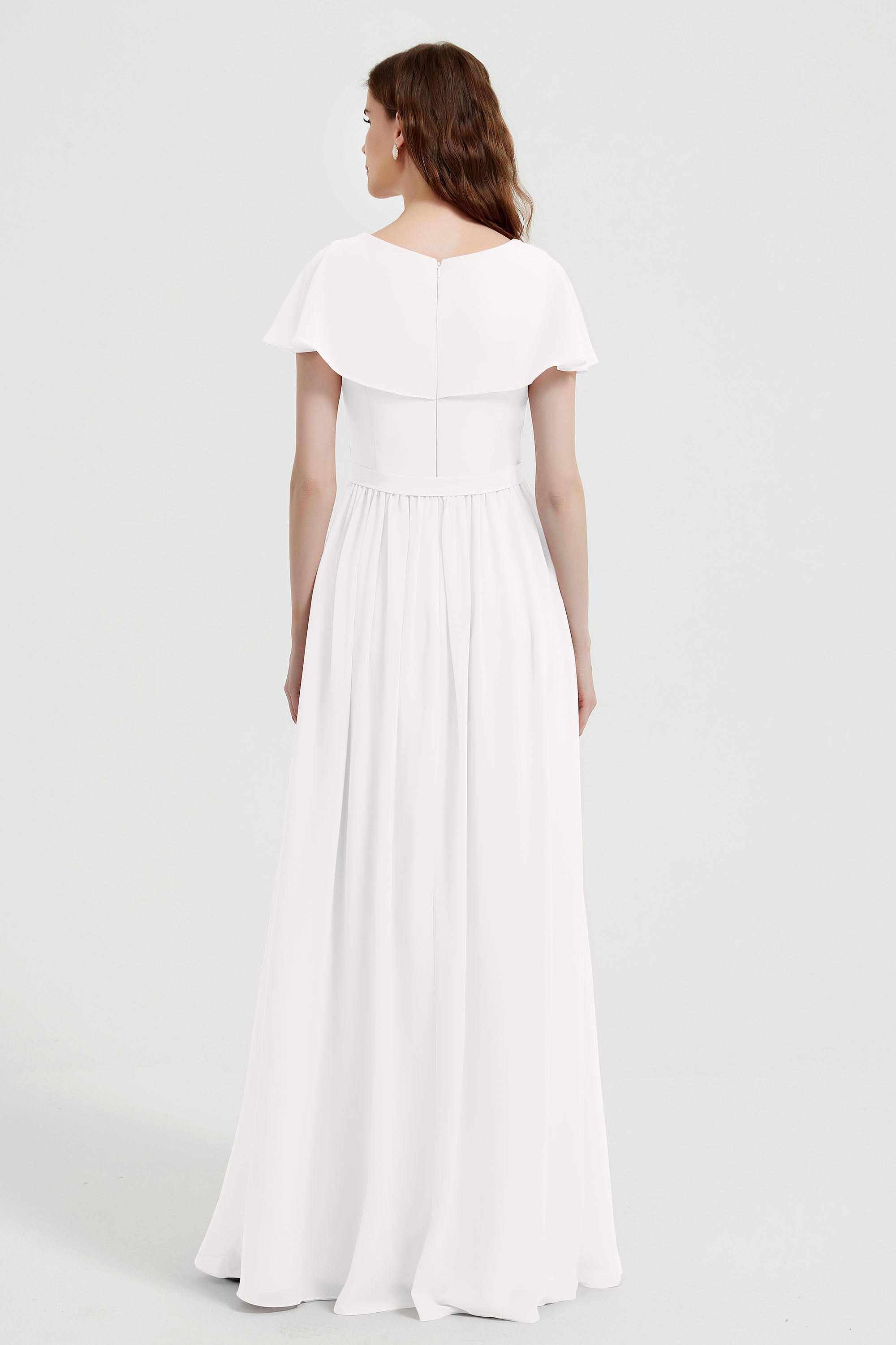 Flutter Sleeves Chiffon Bridesmaid Dress Natural A Line Formal Evening Dresses Gowns