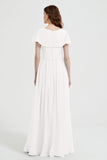 Flutter Sleeves Chiffon Bridesmaid Dress Natural A Line Formal Evening Dresses Gowns