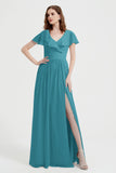 Flutter Sleeves Chiffon Bridesmaid Dress Natural A Line Formal Evening Dresses Gowns