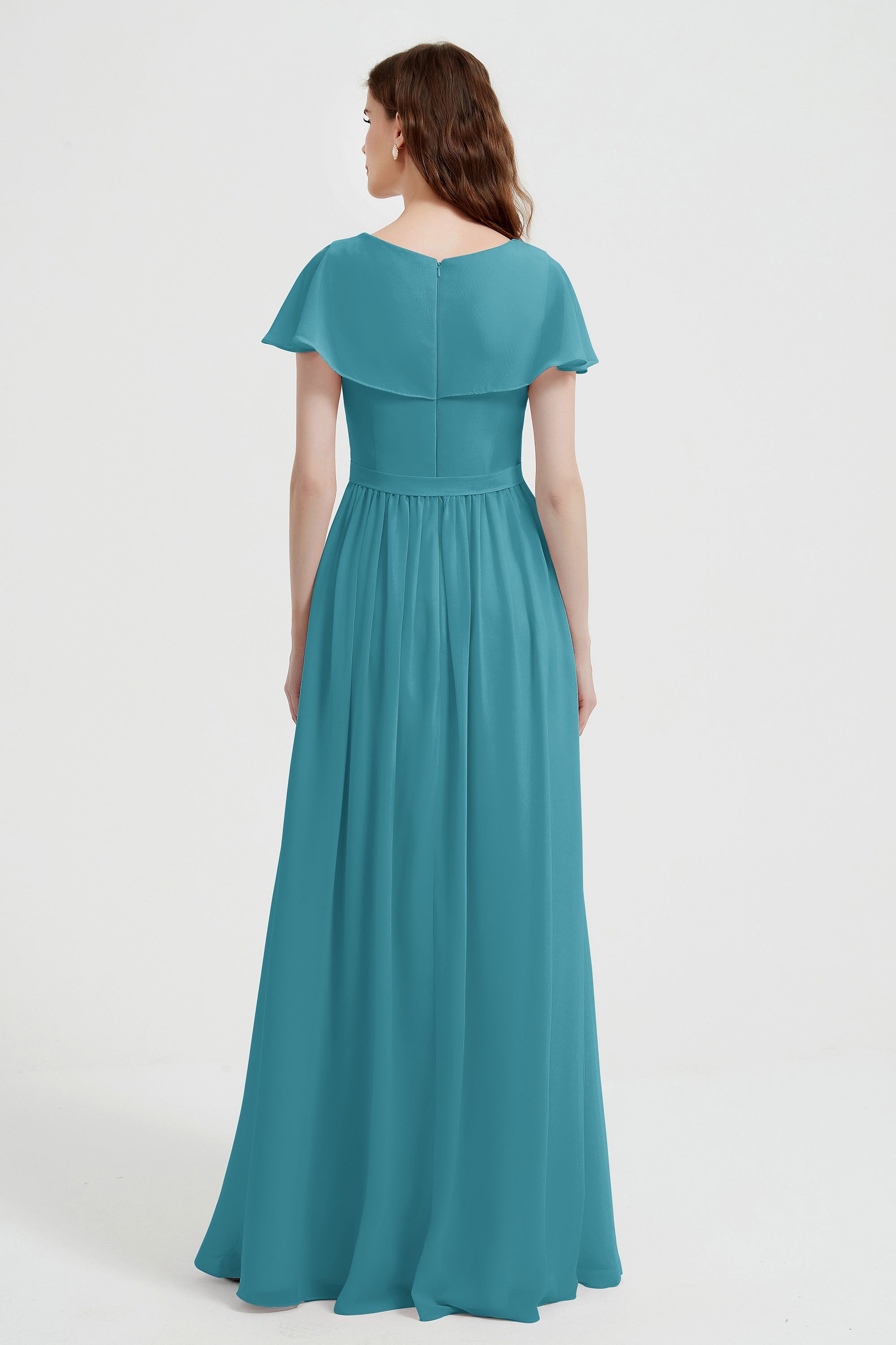 Flutter Sleeves Chiffon Bridesmaid Dress Natural A Line Formal Evening Dresses Gowns