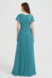 Flutter Sleeves Chiffon Bridesmaid Dress Natural A Line Formal Evening Dresses Gowns