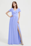 Flutter Sleeves Chiffon Bridesmaid Dress Natural A Line Formal Evening Dresses Gowns