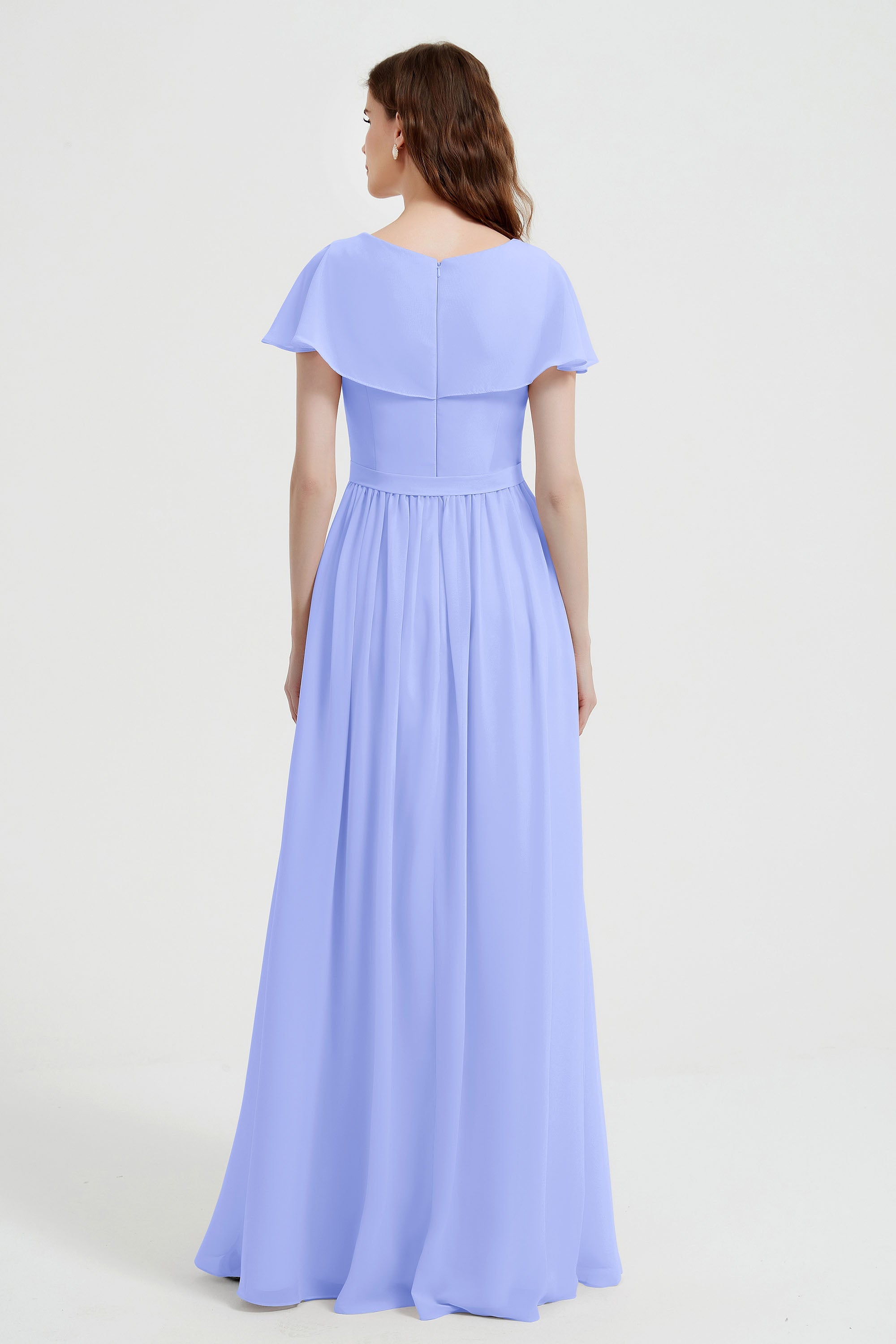 Flutter Sleeves Chiffon Bridesmaid Dress Natural A Line Formal Evening Dresses Gowns