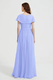 Flutter Sleeves Chiffon Bridesmaid Dress Natural A Line Formal Evening Dresses Gowns
