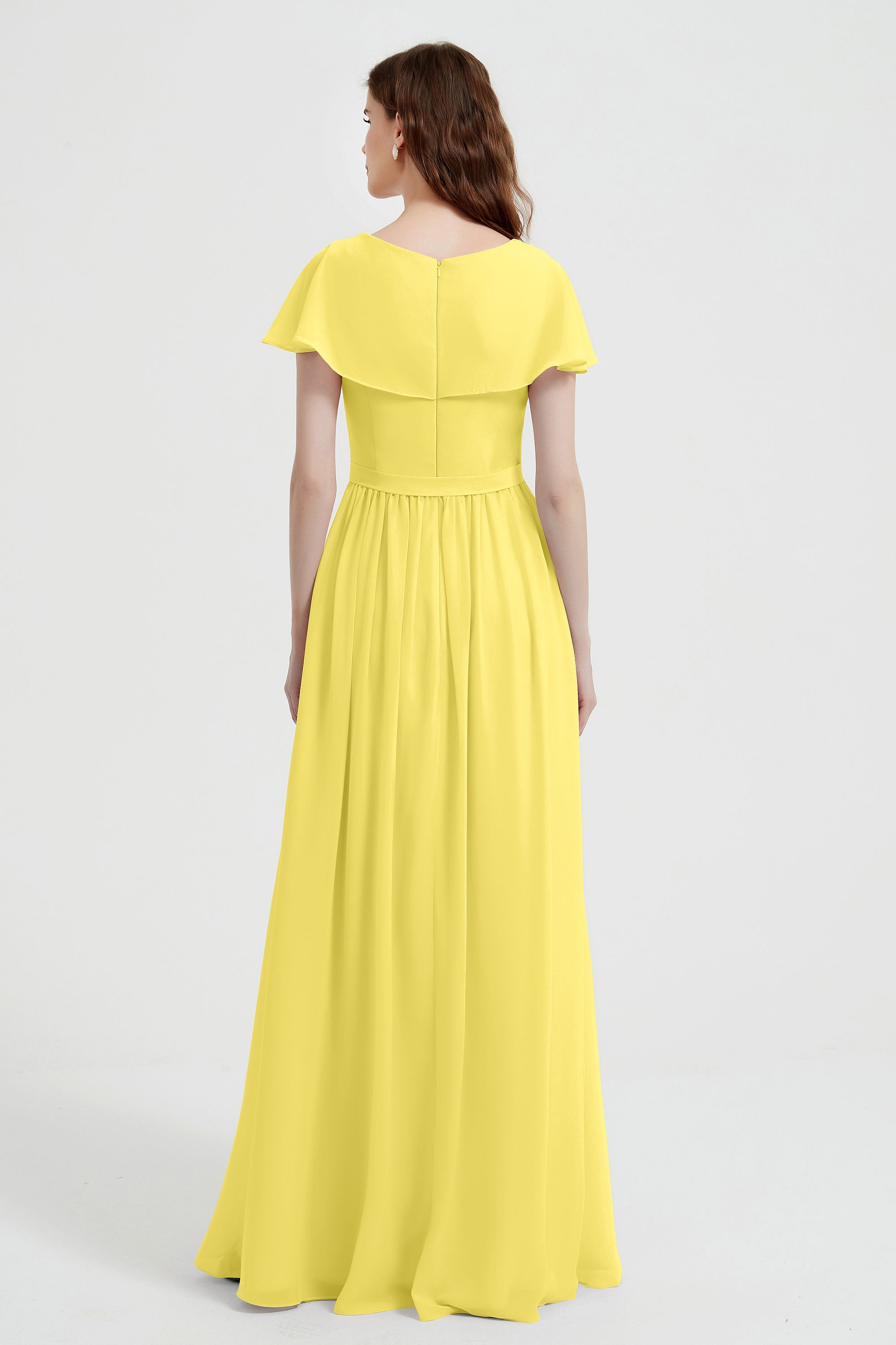 Flutter Sleeves Chiffon Bridesmaid Dress Natural A Line Formal Evening Dresses Gowns