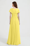 Flutter Sleeves Chiffon Bridesmaid Dress Natural A Line Formal Evening Dresses Gowns