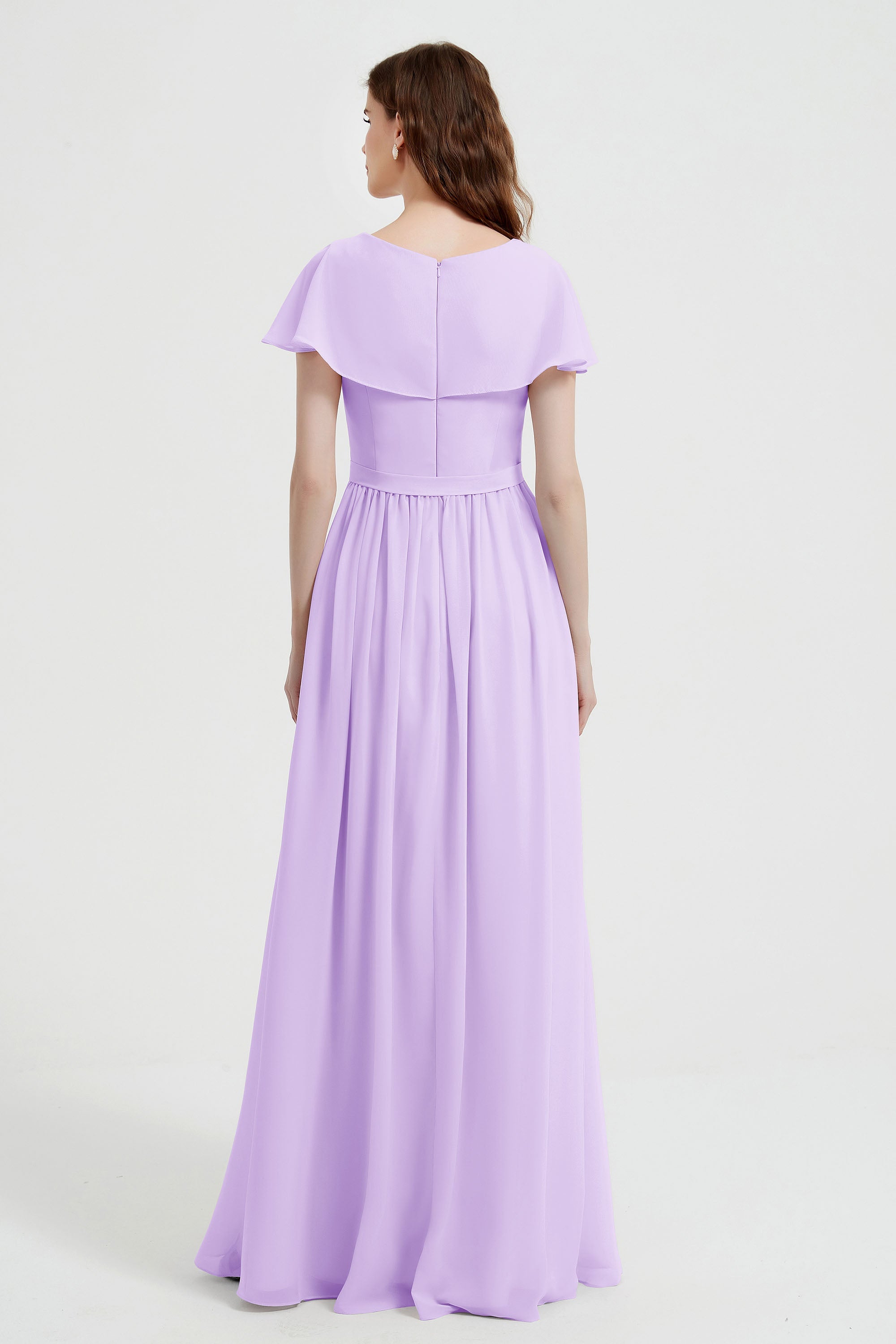 Flutter Sleeves Chiffon Bridesmaid Dress Natural A Line Formal Evening Dresses Gowns