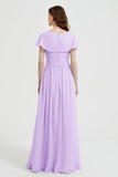 Flutter Sleeves Chiffon Bridesmaid Dress Natural A Line Formal Evening Dresses Gowns