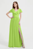 Flutter Sleeves Chiffon Bridesmaid Dress Natural A Line Formal Evening Dresses Gowns