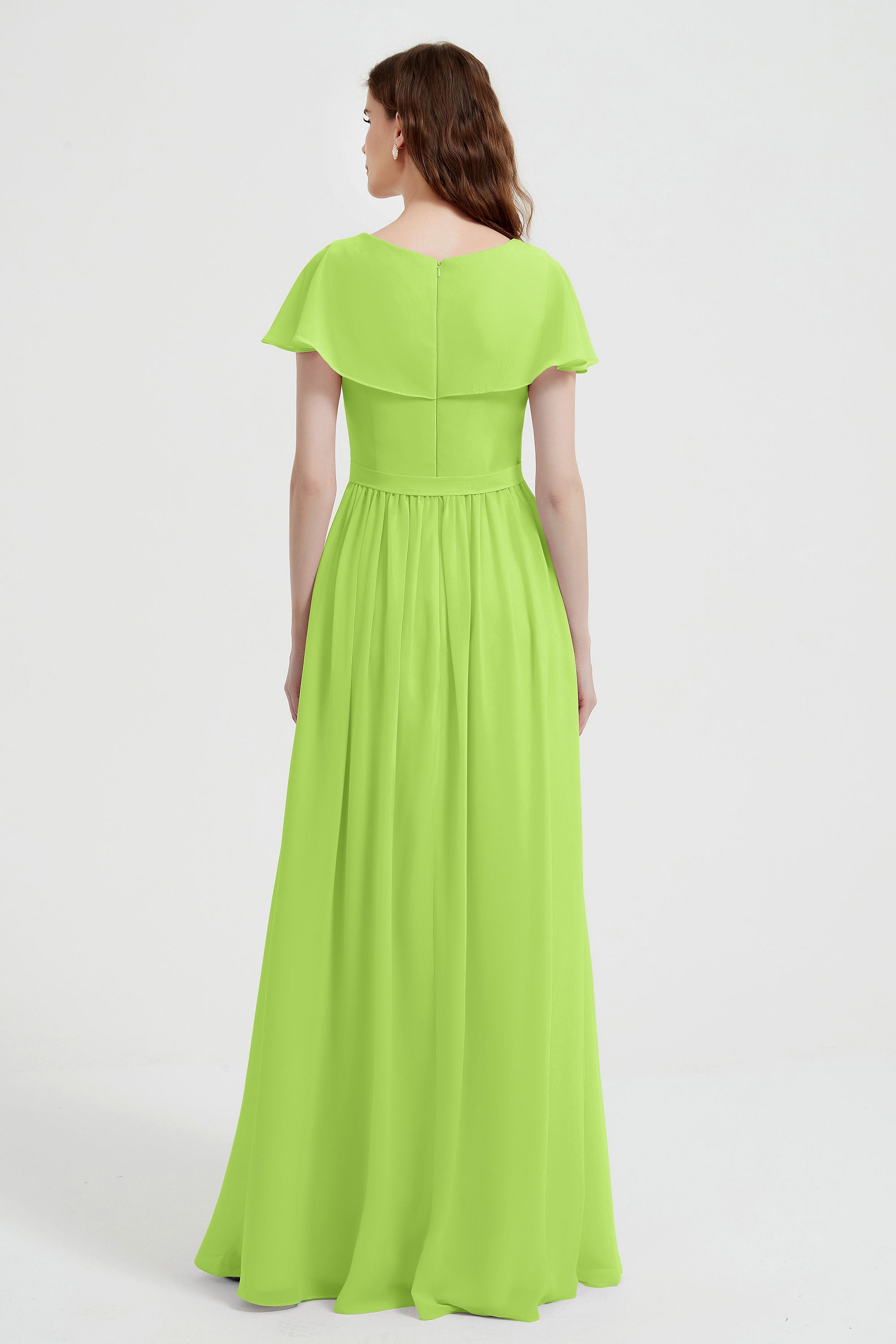 Flutter Sleeves Chiffon Bridesmaid Dress Natural A Line Formal Evening Dresses Gowns