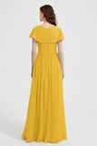 Flutter Sleeves Chiffon Bridesmaid Dress Natural A Line Formal Evening Dresses Gowns