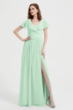 Flutter Sleeves Chiffon Bridesmaid Dress Natural A Line Formal Evening Dresses Gowns