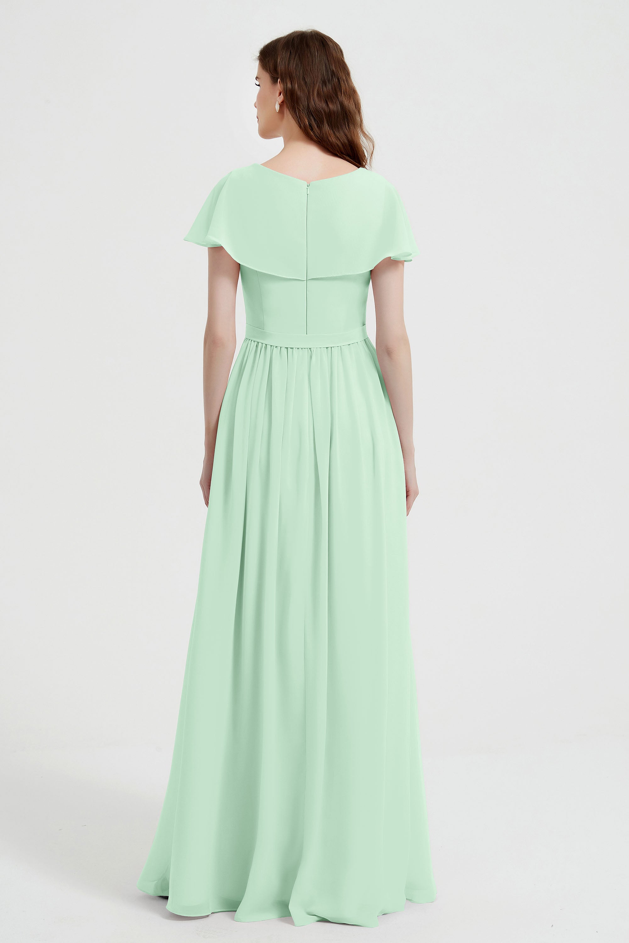 Flutter Sleeves Chiffon Bridesmaid Dress Natural A Line Formal Evening Dresses Gowns