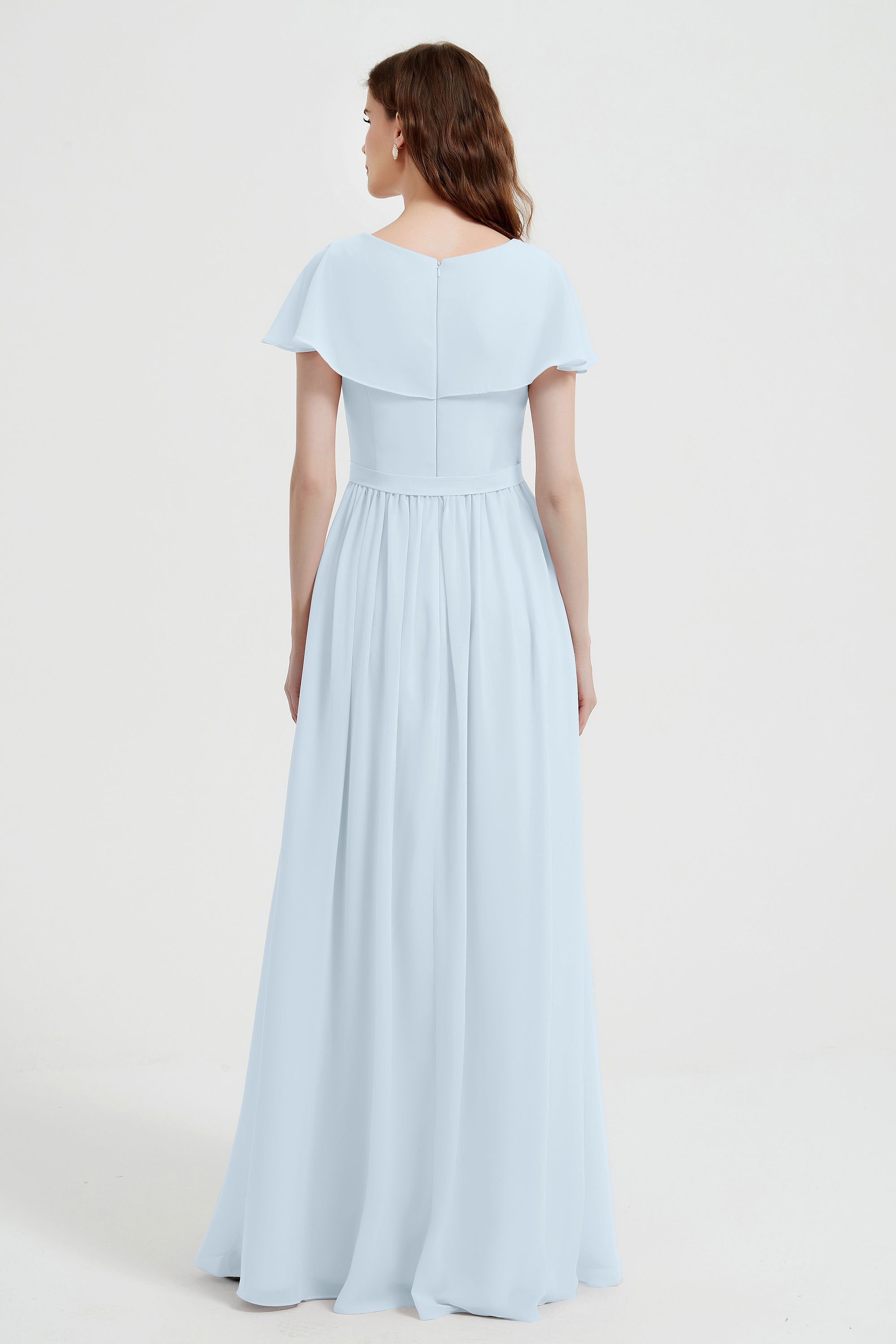 Flutter Sleeves Chiffon Bridesmaid Dress Natural A Line Formal Evening Dresses Gowns