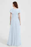 Flutter Sleeves Chiffon Bridesmaid Dress Natural A Line Formal Evening Dresses Gowns