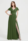 Flutter Sleeves Chiffon Bridesmaid Dress Natural A Line Formal Evening Dresses Gowns