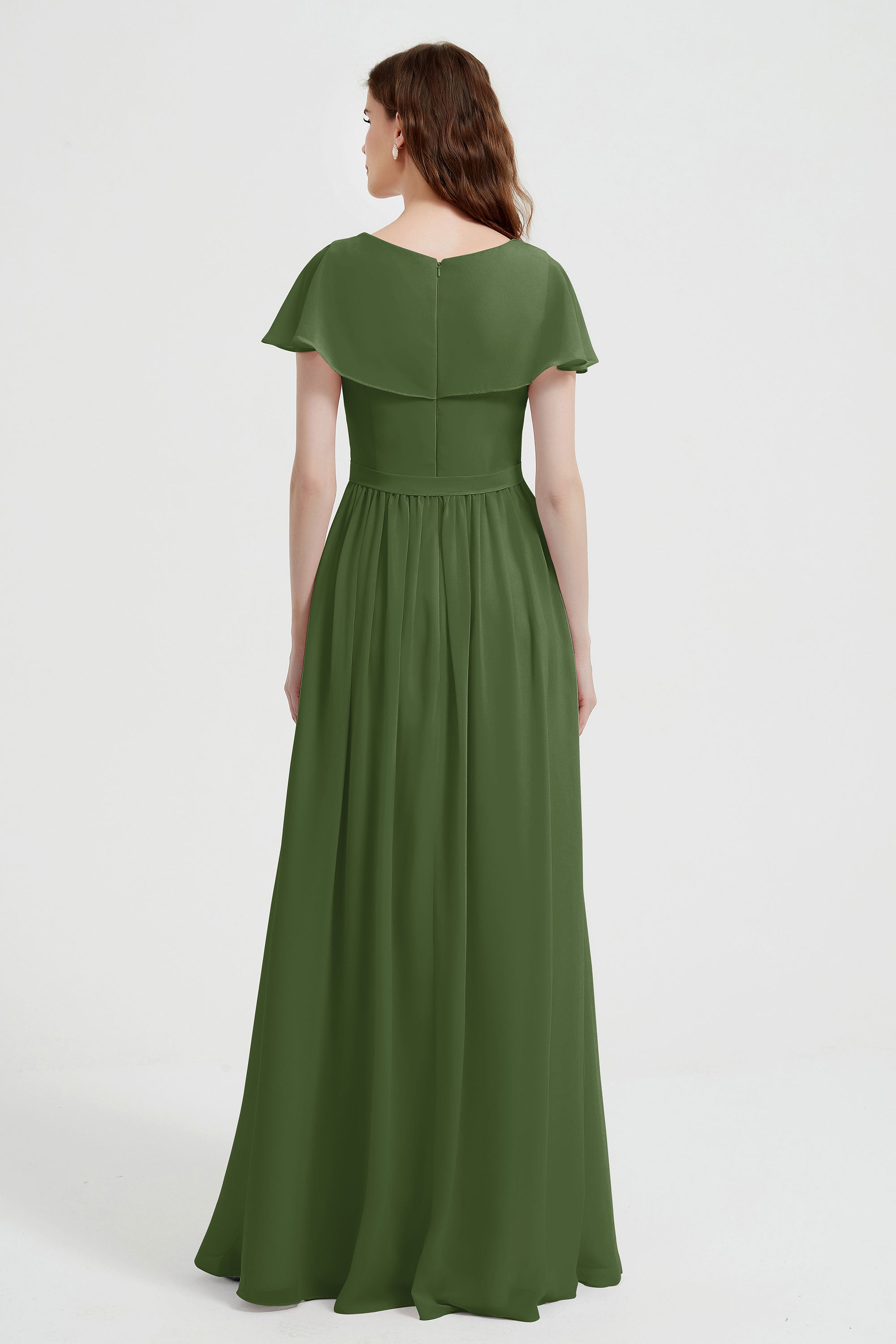 Flutter Sleeves Chiffon Bridesmaid Dress Natural A Line Formal Evening Dresses Gowns