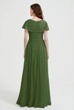Flutter Sleeves Chiffon Bridesmaid Dress Natural A Line Formal Evening Dresses Gowns
