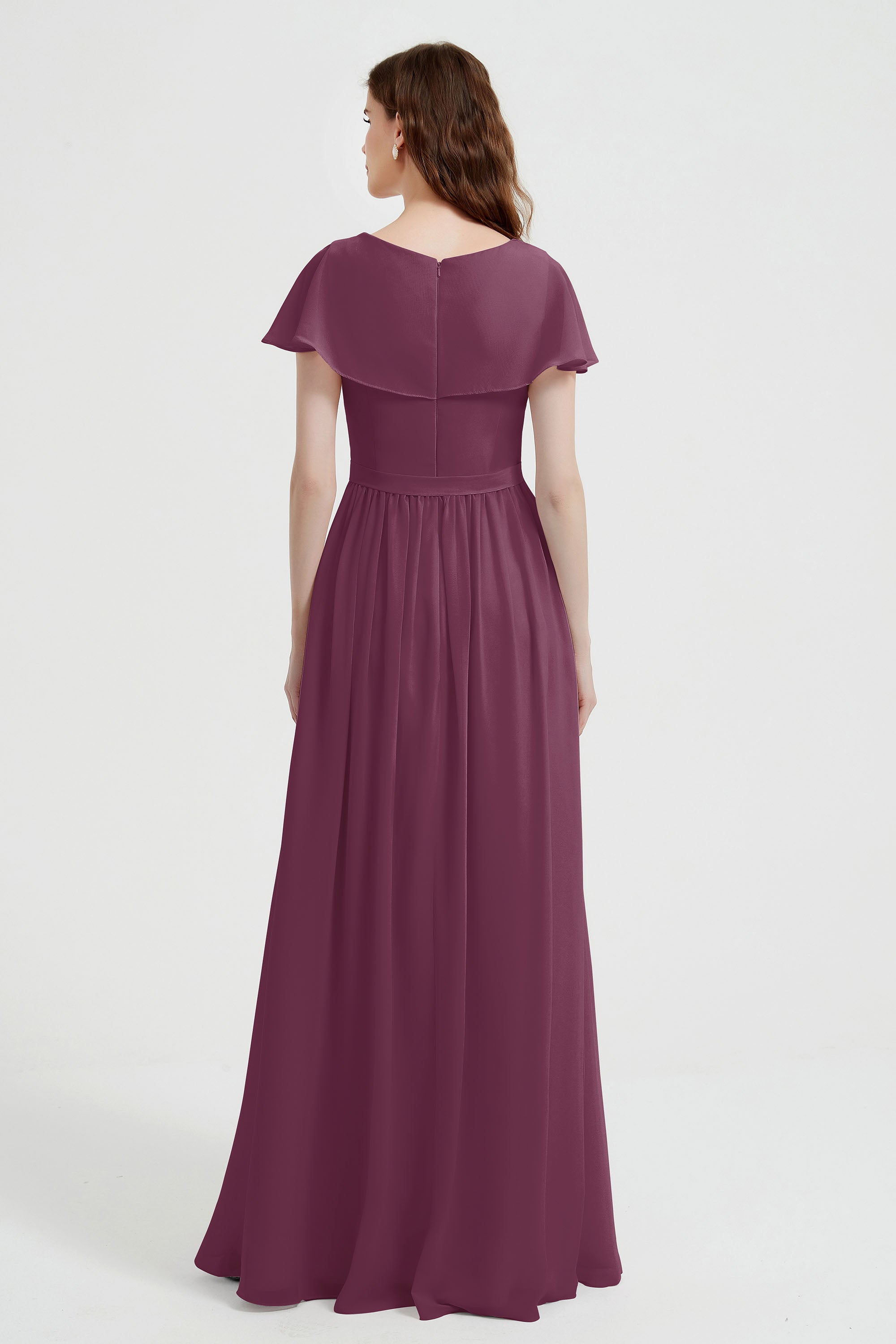 Flutter Sleeves Chiffon Bridesmaid Dress Natural A Line Formal Evening Dresses Gowns
