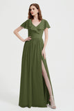 Flutter Sleeves Chiffon Bridesmaid Dress Natural A Line Formal Evening Dresses Gowns