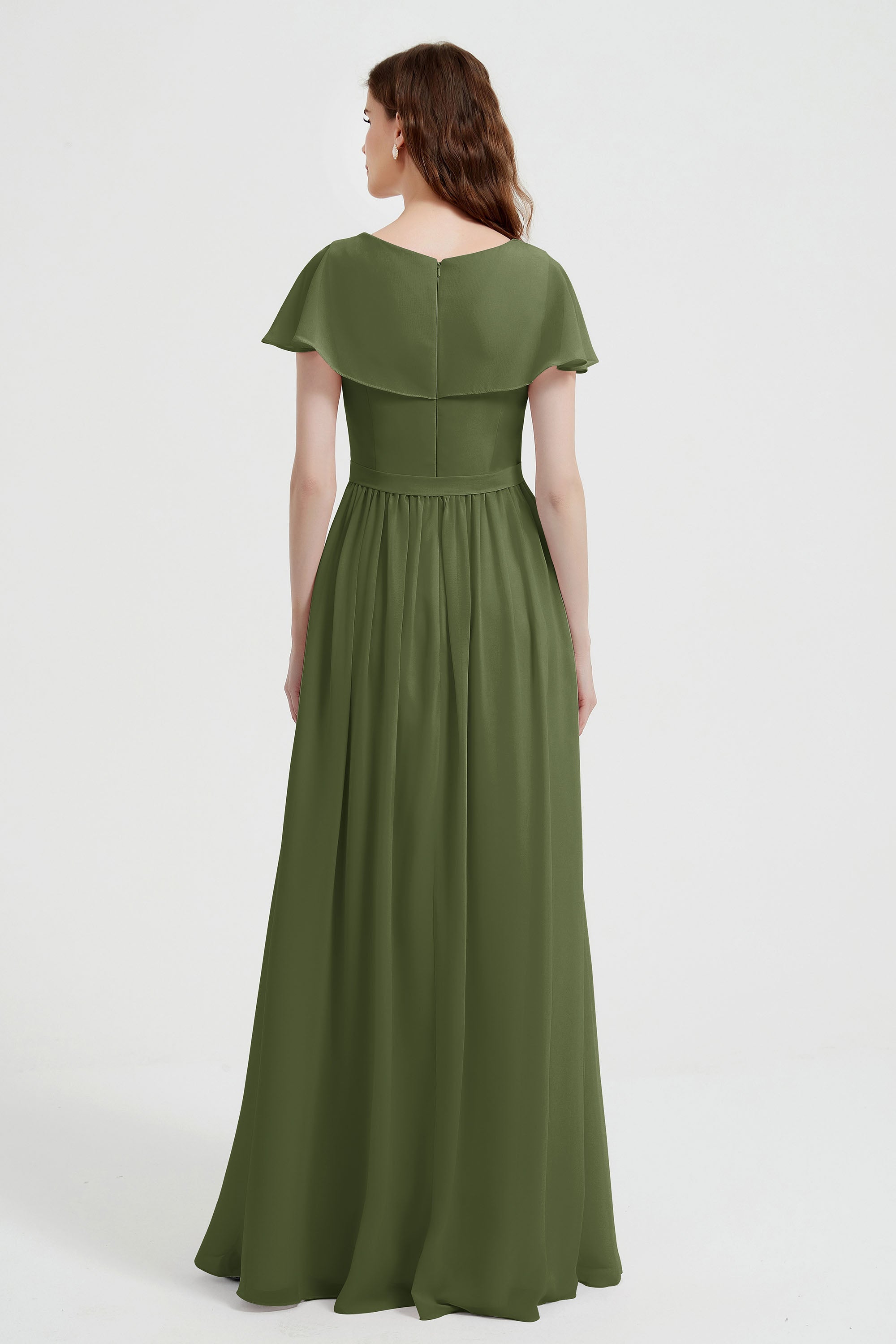 Flutter Sleeves Chiffon Bridesmaid Dress Natural A Line Formal Evening Dresses Gowns