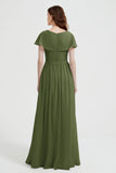 Flutter Sleeves Chiffon Bridesmaid Dress Natural A Line Formal Evening Dresses Gowns