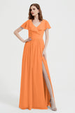 Flutter Sleeves Chiffon Bridesmaid Dress Natural A Line Formal Evening Dresses Gowns