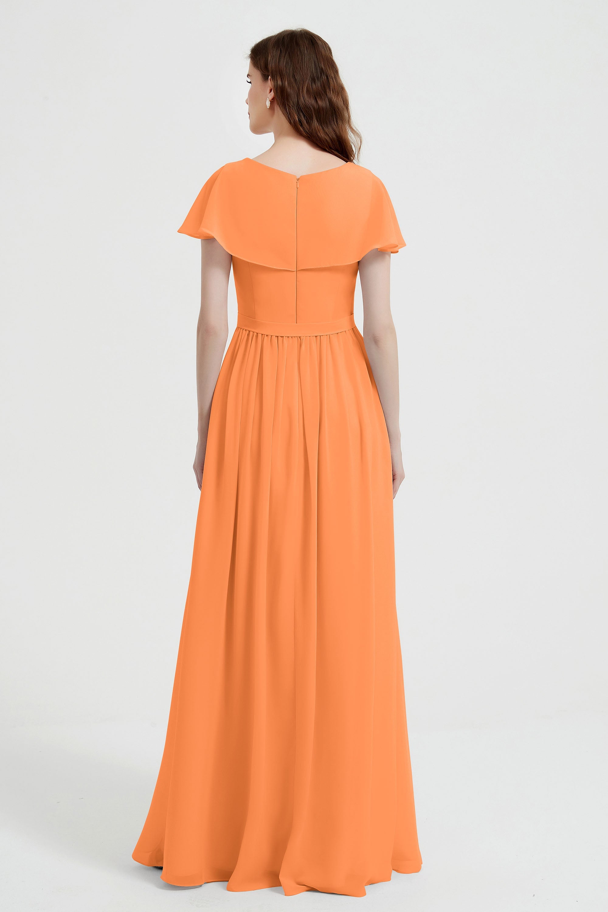 Flutter Sleeves Chiffon Bridesmaid Dress Natural A Line Formal Evening Dresses Gowns