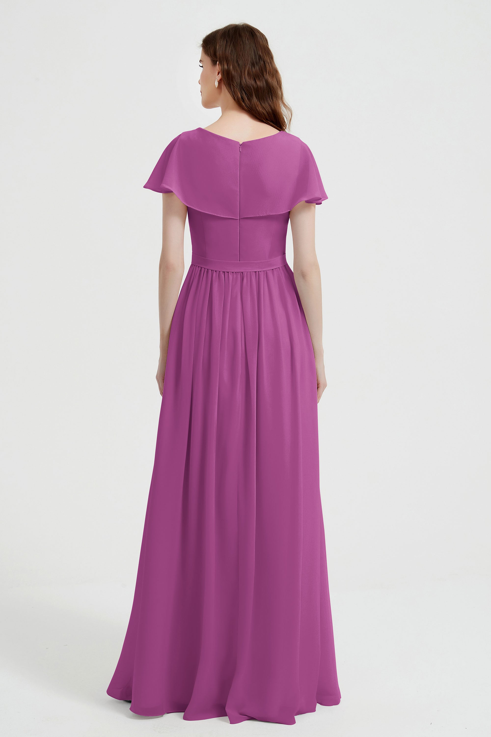Flutter Sleeves Chiffon Bridesmaid Dress Natural A Line Formal Evening Dresses Gowns