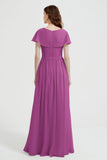 Flutter Sleeves Chiffon Bridesmaid Dress Natural A Line Formal Evening Dresses Gowns