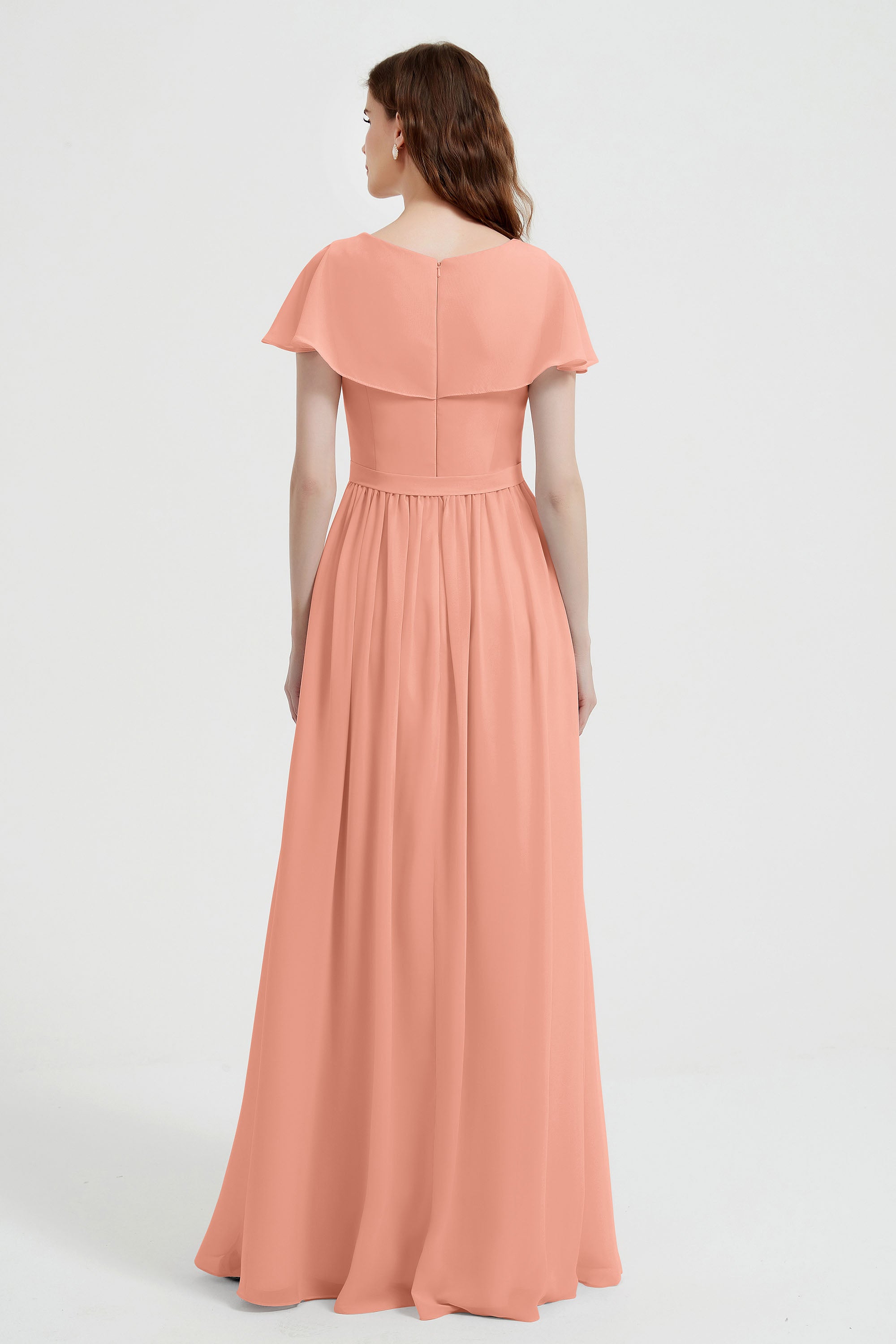 Flutter Sleeves Chiffon Bridesmaid Dress Natural A Line Formal Evening Dresses Gowns