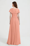 Flutter Sleeves Chiffon Bridesmaid Dress Natural A Line Formal Evening Dresses Gowns