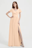 Flutter Sleeves Chiffon Bridesmaid Dress Natural A Line Formal Evening Dresses Gowns