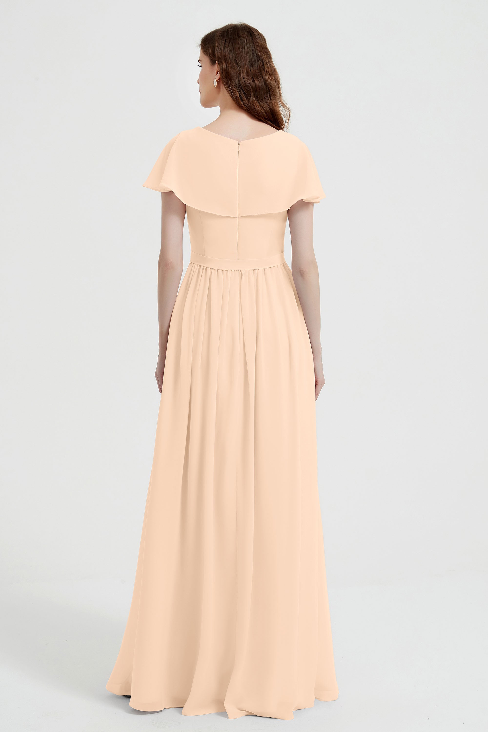 Flutter Sleeves Chiffon Bridesmaid Dress Natural A Line Formal Evening Dresses Gowns