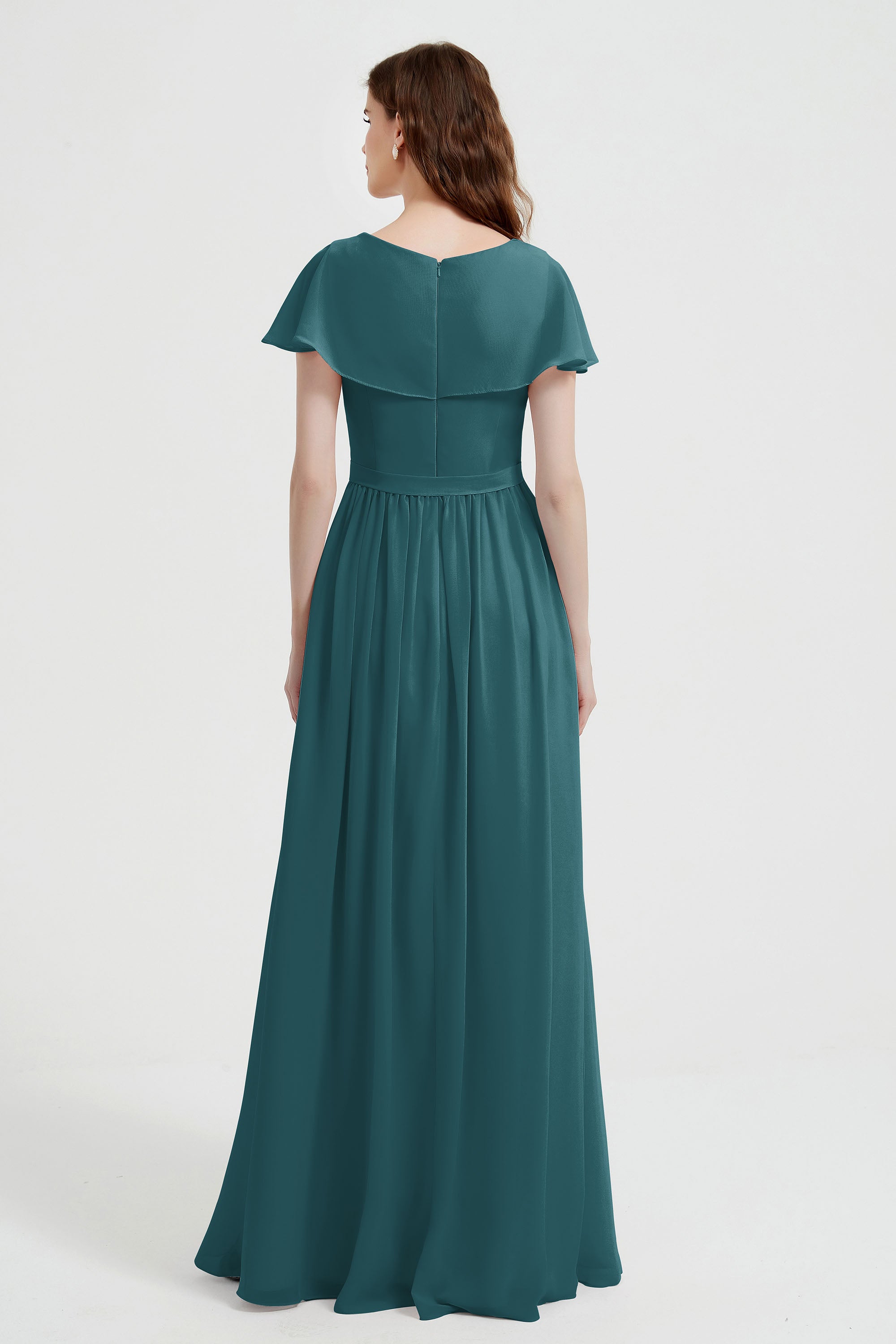 Flutter Sleeves Chiffon Bridesmaid Dress Natural A Line Formal Evening Dresses Gowns