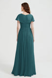 Flutter Sleeves Chiffon Bridesmaid Dress Natural A Line Formal Evening Dresses Gowns