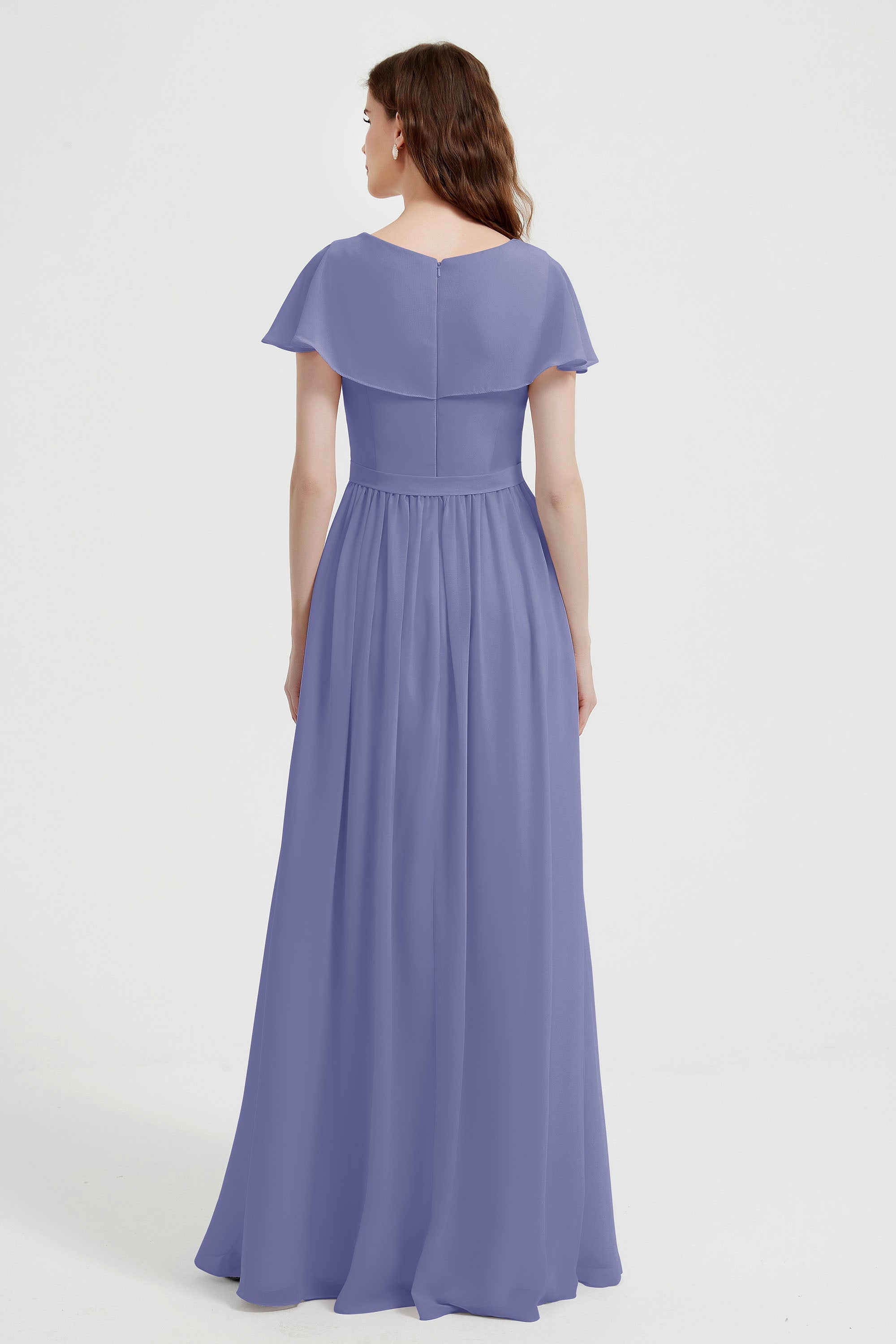 Flutter Sleeves Chiffon Bridesmaid Dress Natural A Line Formal Evening Dresses Gowns
