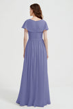 Flutter Sleeves Chiffon Bridesmaid Dress Natural A Line Formal Evening Dresses Gowns