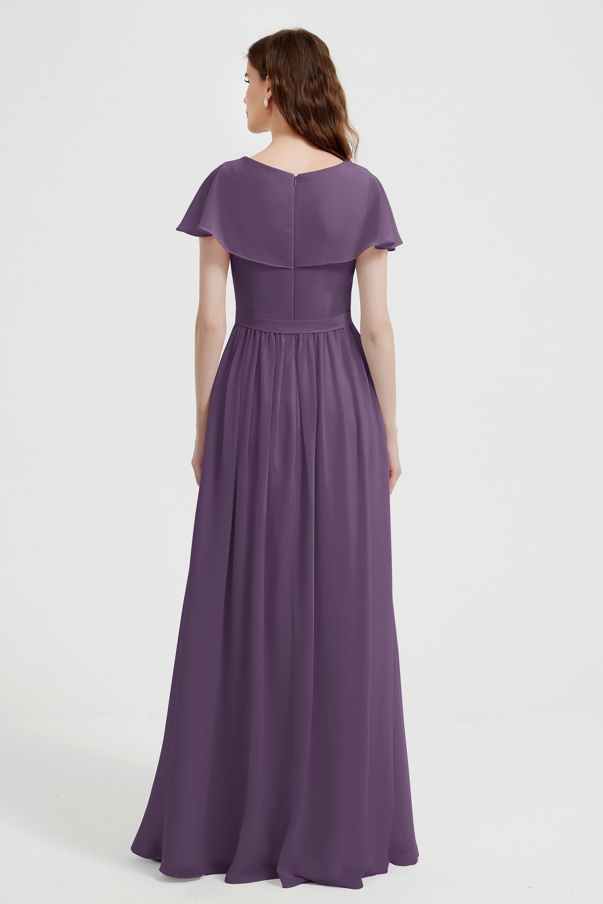 Flutter Sleeves Chiffon Bridesmaid Dress Natural A Line Formal Evening Dresses Gowns