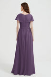 Flutter Sleeves Chiffon Bridesmaid Dress Natural A Line Formal Evening Dresses Gowns
