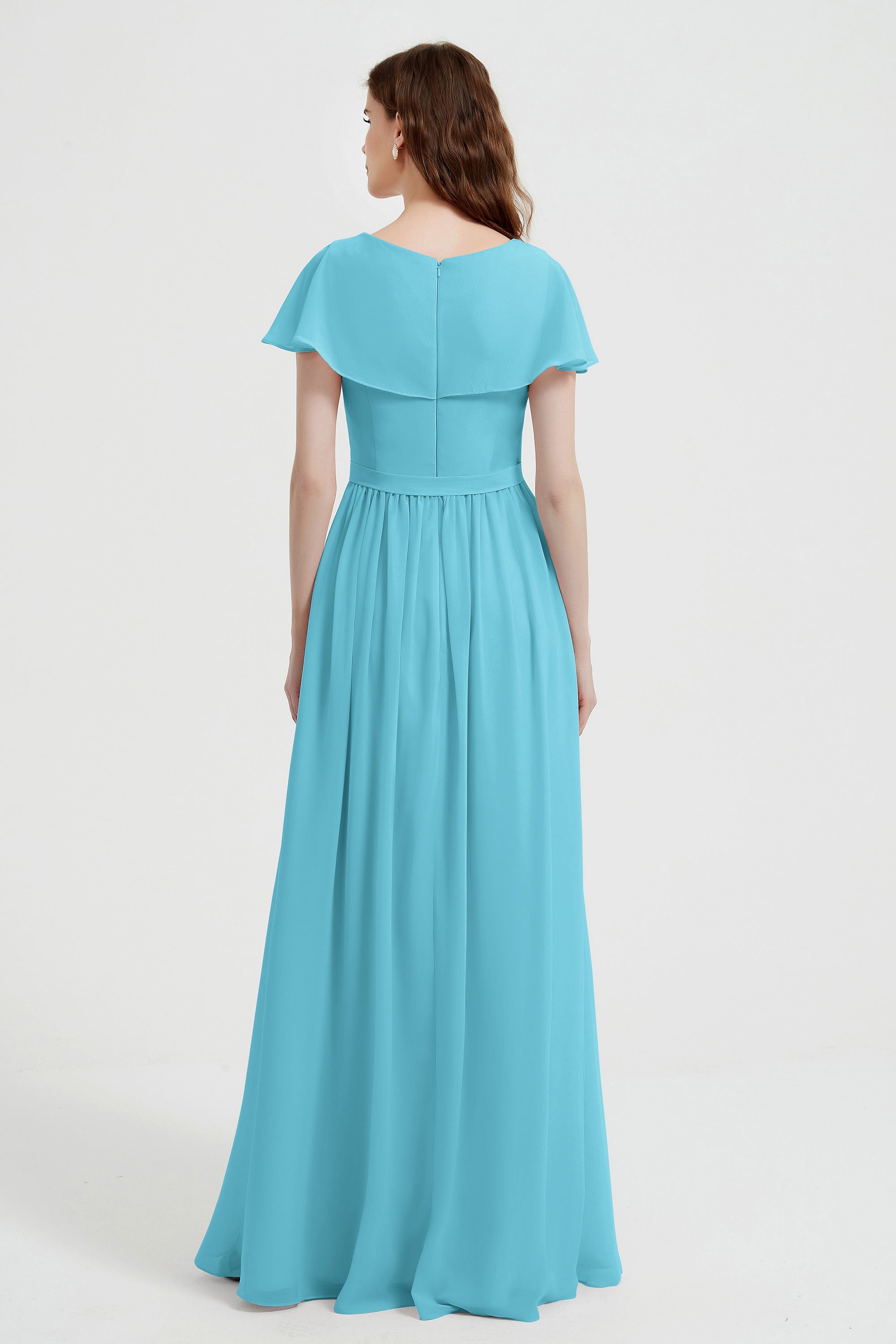 Flutter Sleeves Chiffon Bridesmaid Dress Natural A Line Formal Evening Dresses Gowns