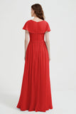 Flutter Sleeves Chiffon Bridesmaid Dress Natural A Line Formal Evening Dresses Gowns