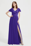 Flutter Sleeves Chiffon Bridesmaid Dress Natural A Line Formal Evening Dresses Gowns