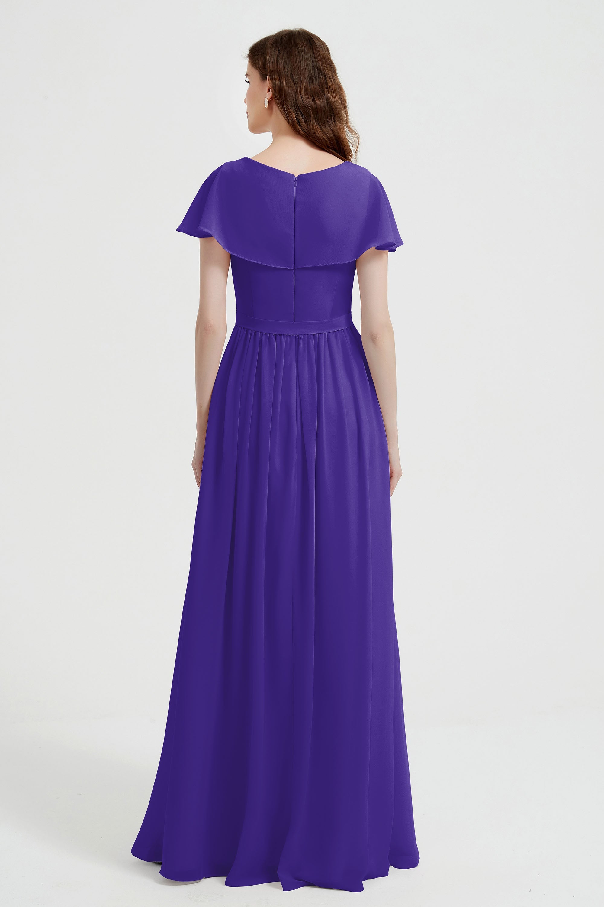Flutter Sleeves Chiffon Bridesmaid Dress Natural A Line Formal Evening Dresses Gowns