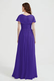 Flutter Sleeves Chiffon Bridesmaid Dress Natural A Line Formal Evening Dresses Gowns