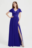 Flutter Sleeves Chiffon Bridesmaid Dress Natural A Line Formal Evening Dresses Gowns