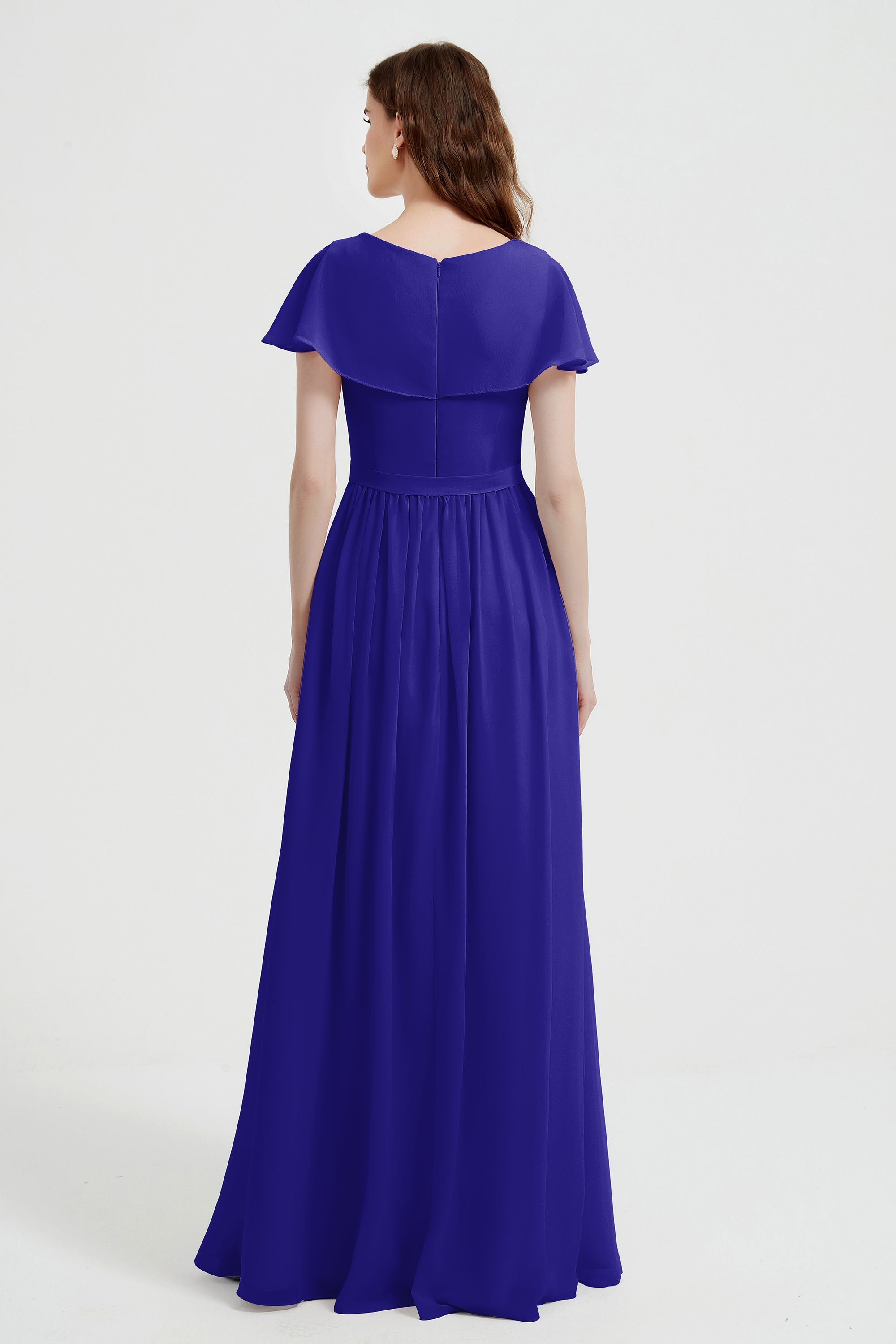 Flutter Sleeves Chiffon Bridesmaid Dress Natural A Line Formal Evening Dresses Gowns
