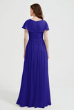 Flutter Sleeves Chiffon Bridesmaid Dress Natural A Line Formal Evening Dresses Gowns