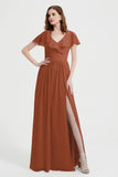 Flutter Sleeves Chiffon Bridesmaid Dress Natural A Line Formal Evening Dresses Gowns